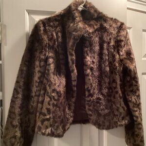 Velvet Brand Brown Leopard Print Faux Fur Jacket